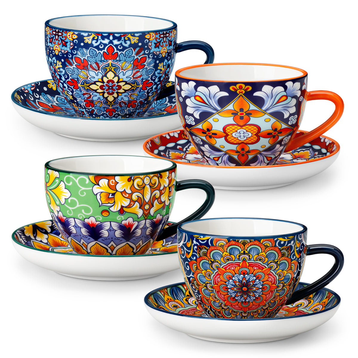 vancasso Ceramic Coffee Cup and Saucer Set of 4, 8 oz Porcelain Espresso Cappuccino Cups with Saucers, Series SIMI