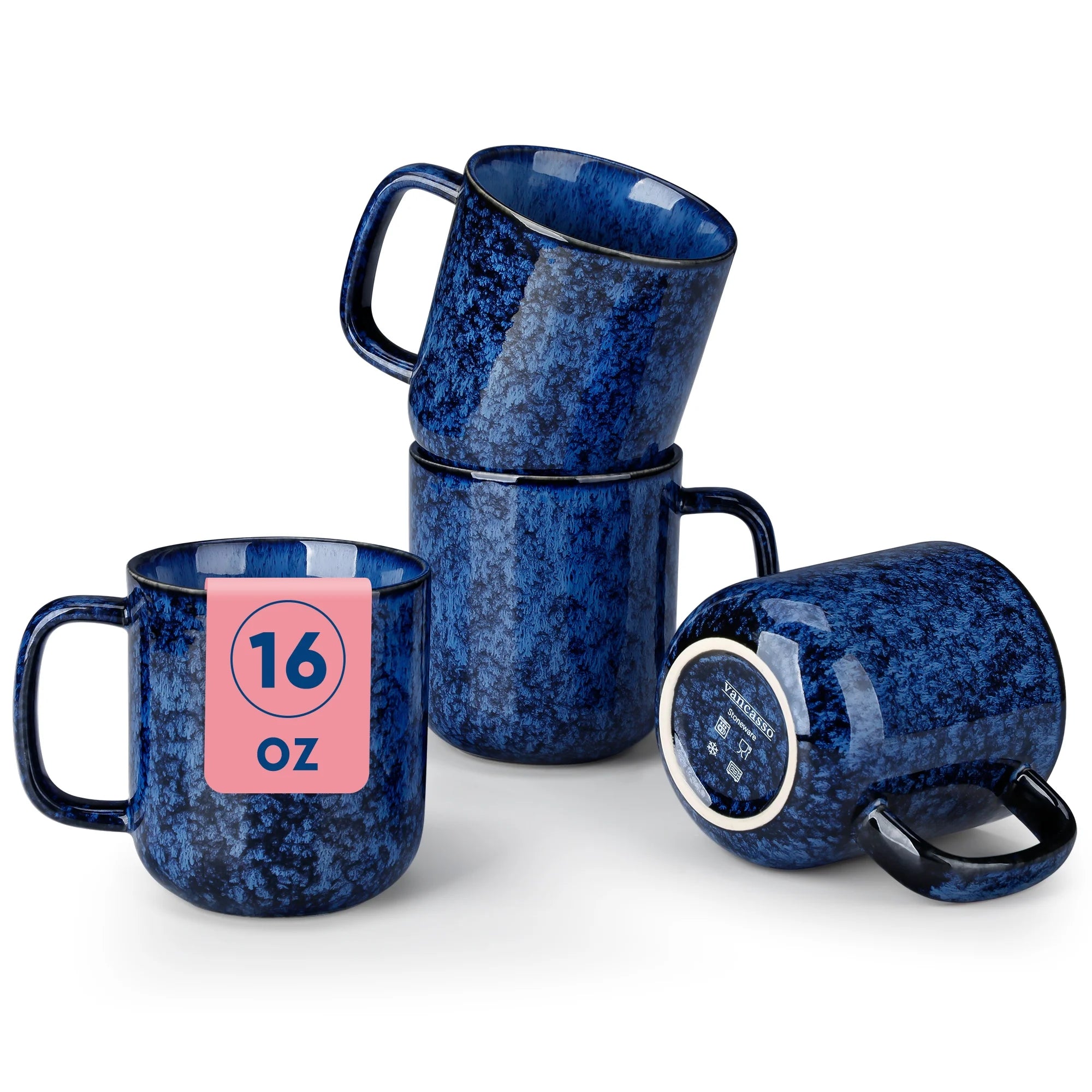Malacasa Stoneware Coffee Mugs Set, 16 oz Coffee Cups Set of 4, Dishwasher & Microwave Safe