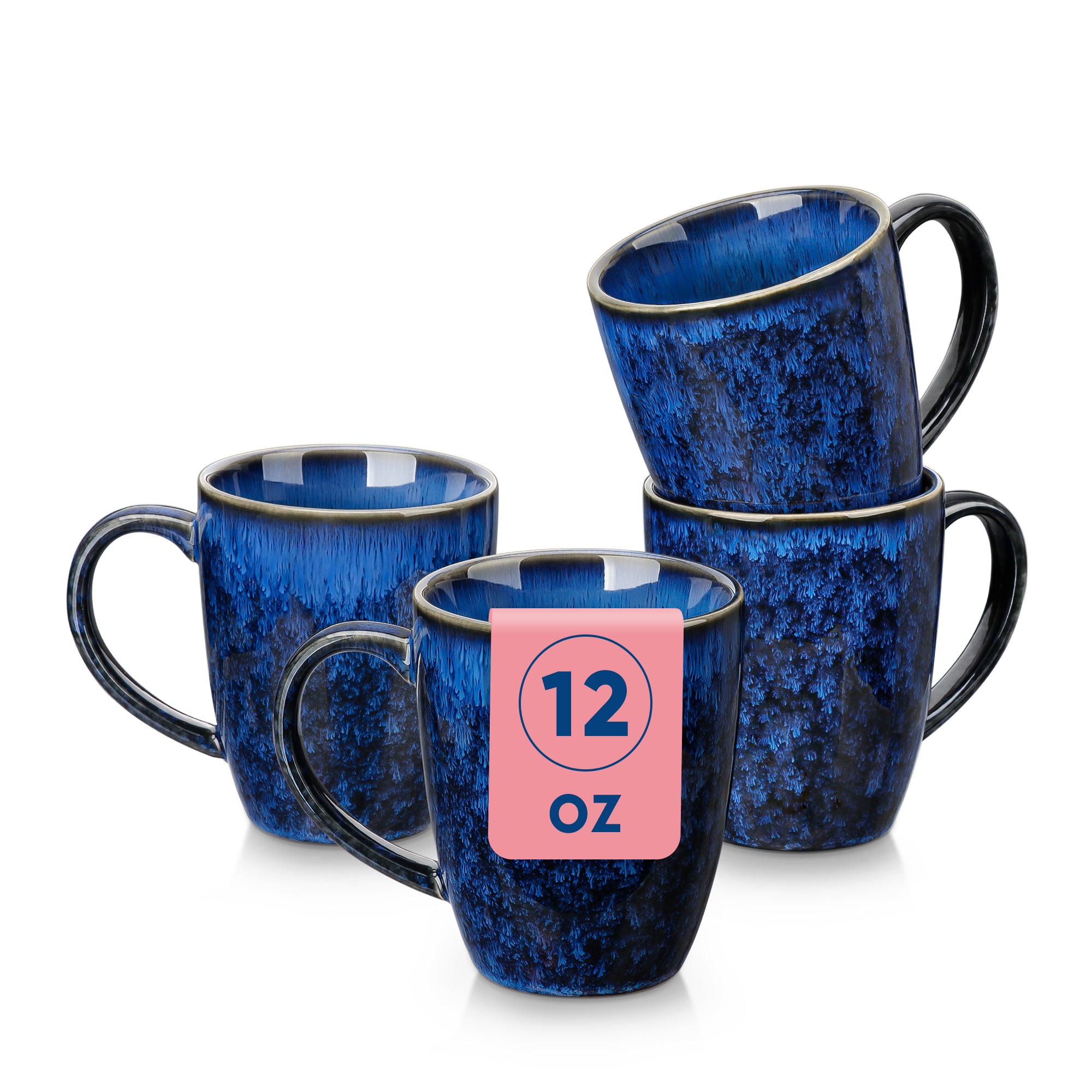 Coffee Mugs Set of 4, Coffee Cups Set with Handle, Ceramic Tea Mugs for Kitchen, Latte Mugs for Coffee,Cocoa, Tea