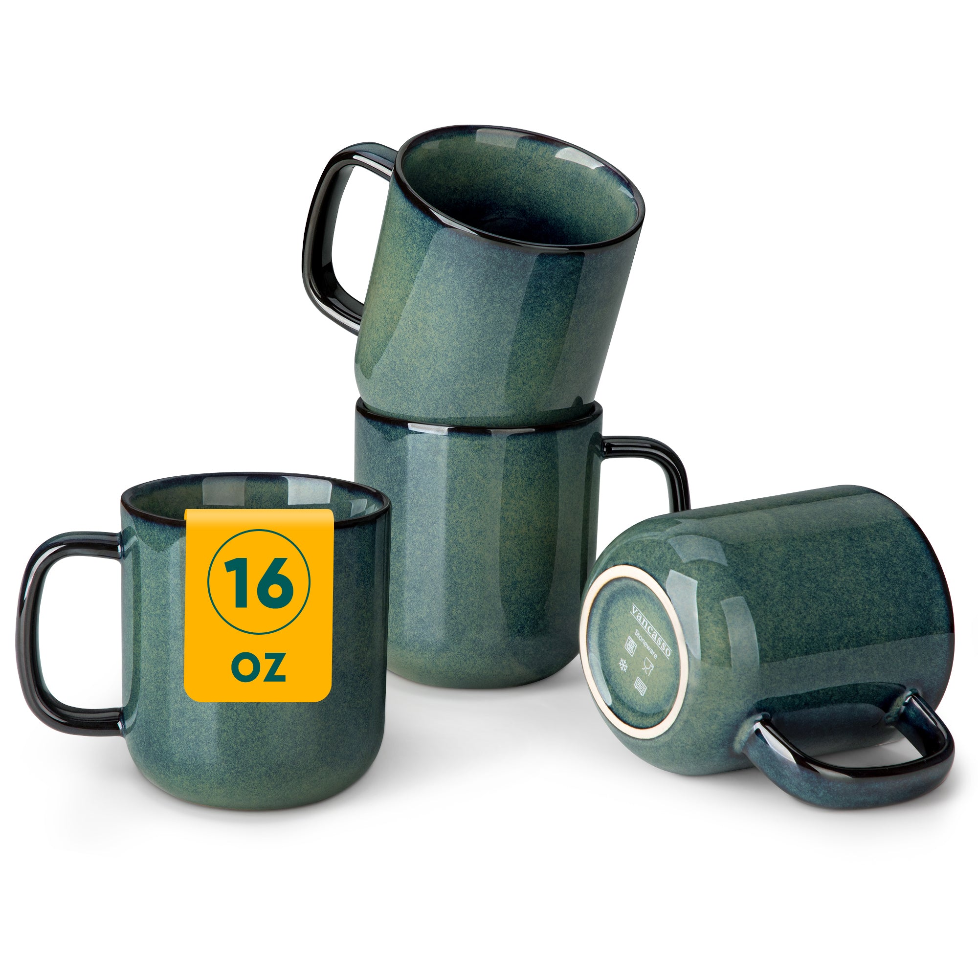 Malacasa Stoneware Coffee Mugs Set, 16 oz Coffee Cups Set of 4, Dishwasher & Microwave Safe
