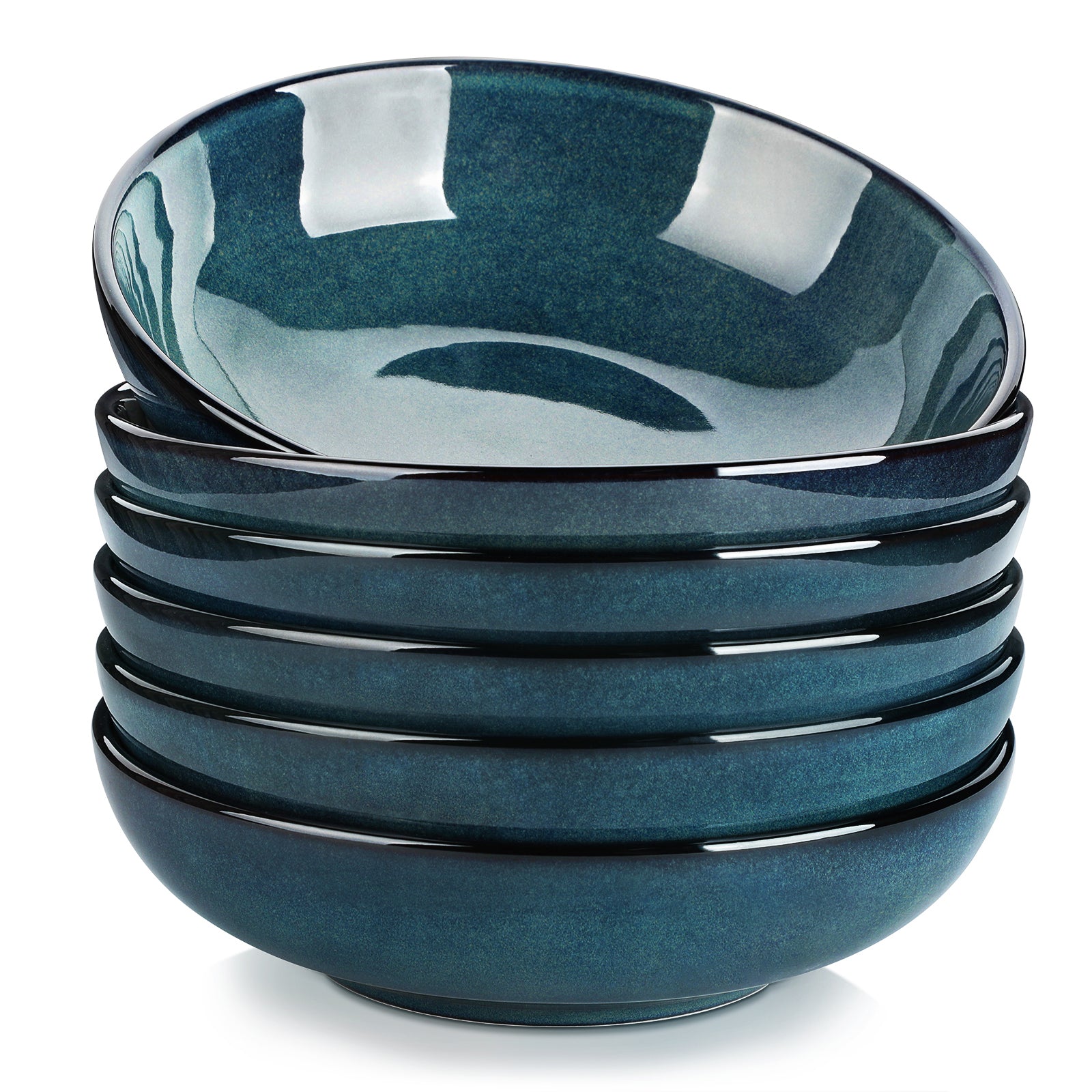 Malacasa Pasta Bowl, Stoneware Salad Soup Bowls Set of 6, 38 oz Large Serving Bowls for Kitchen, Dishwasher Microwave Safe Plate Set, Green Colour