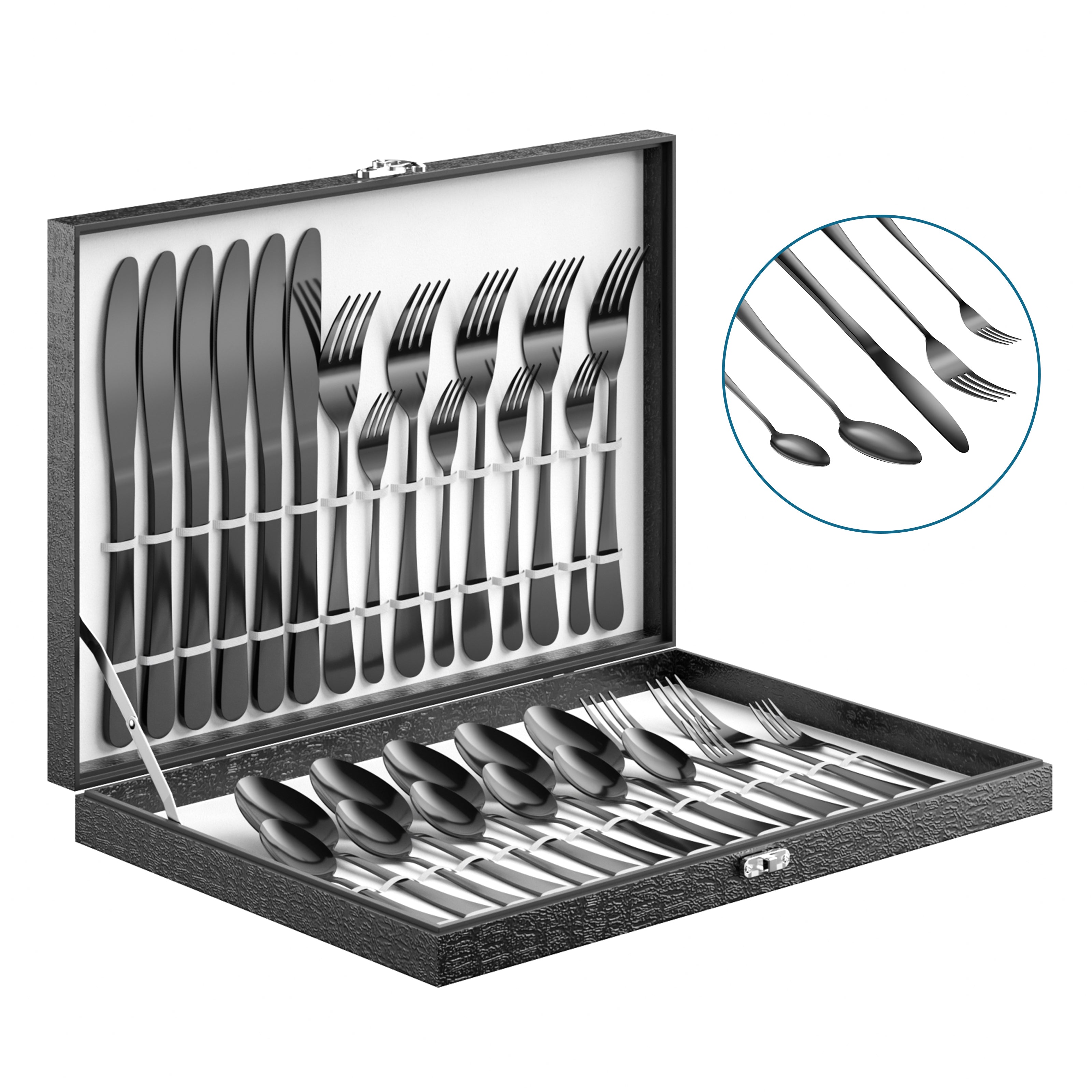 30 Pieces Silverware Set with Flatware Organizer, Stainless Steel Cutlery Set for 6, Utensil Sets kitchen with Steak Knives, Rust-proof, Mirror Polished, Dishwasher Safe, Gold
