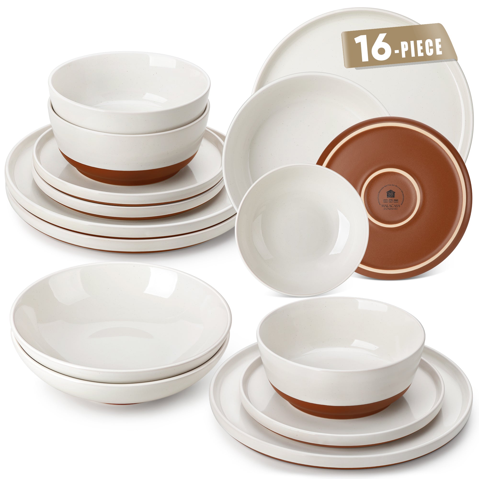 MALACASA Dinnerware Set for 4, 16 Pcs Ceramic Plates and Bowls Sets, Scratch Resistant Dish Set, Oven & Microwave & Dishwasher Safe