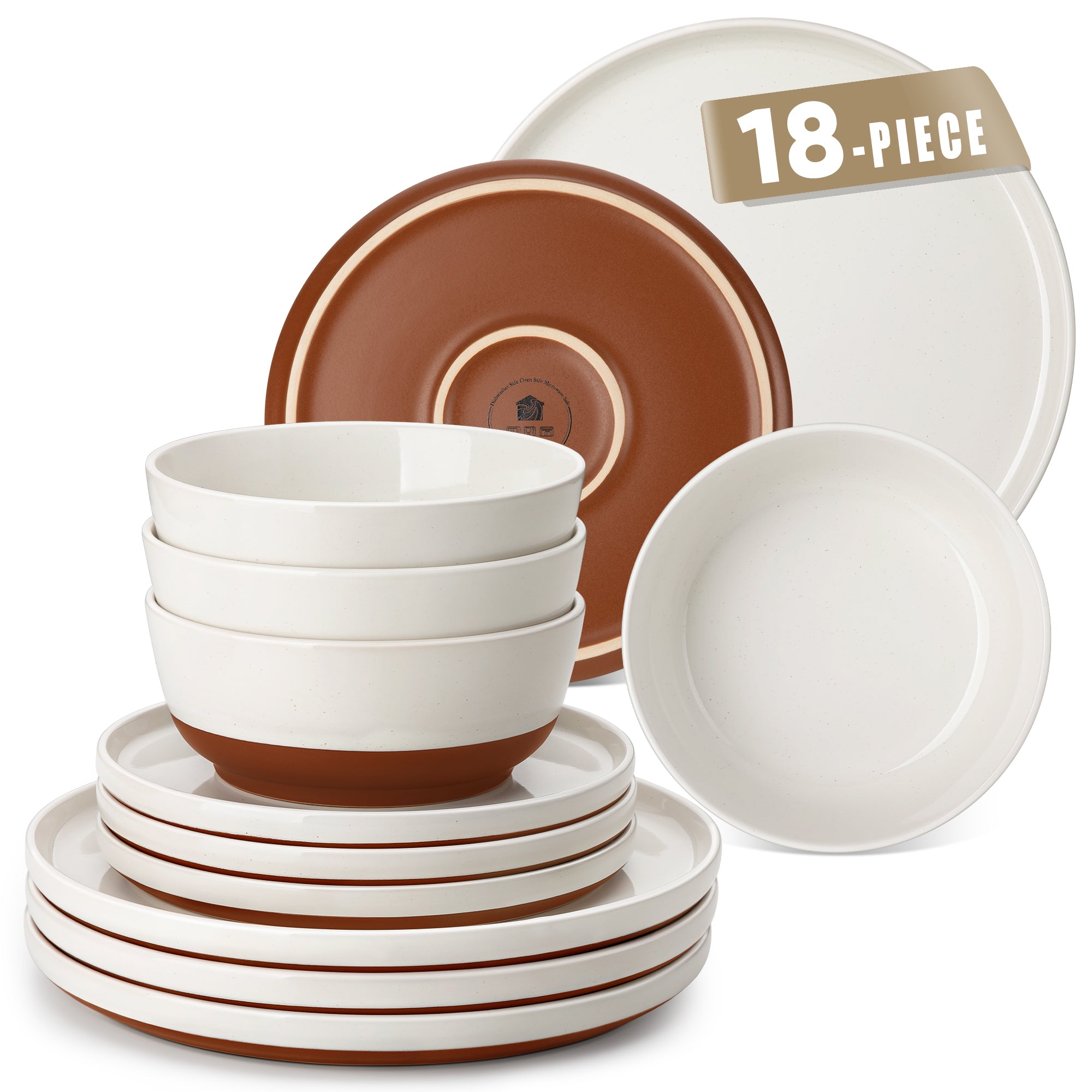 MALACASA Dinnerware Set for 6, 18 Pcs Ceramic Plates and Bowls Sets, Scratch Resistant Dish Set, Oven & Microwave & Dishwasher Safe