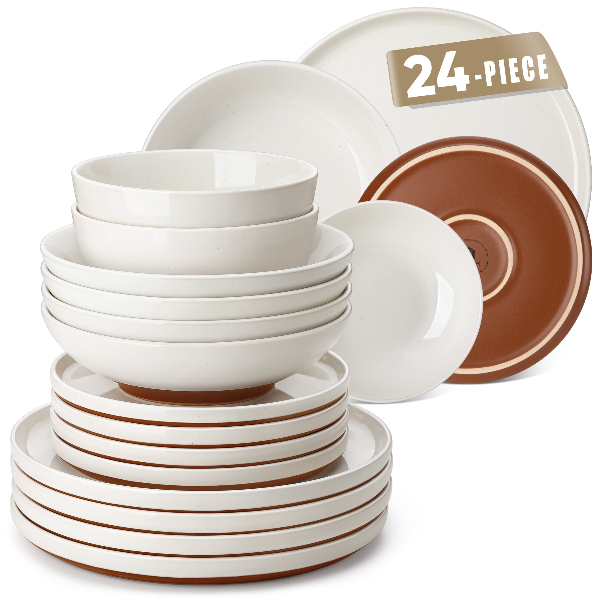 MALACASA Dinnerware Set for 6, 24 Pcs Ceramic Plates and Bowls Sets, Scratch Resistant Dish Set, Oven & Microwave & Dishwasher Safe
